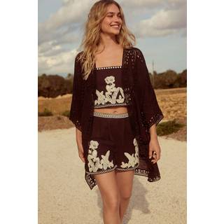 Next Black Crochet Longline Kimono Cover-Up