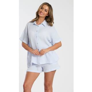 Loungeable Loungeable Blue Woven Check Traditional Short Sleeve Co-ord Set
