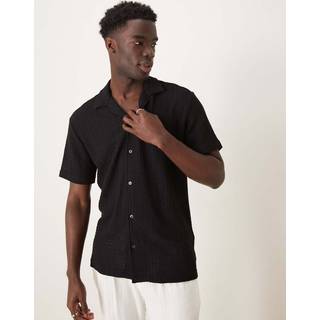 Selected Bane Relax Fit Jacqaurd Shirt SS Black