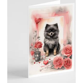 Caroline's Treasures DAC4524GCA7P Black Pomeranian Valentine Roses Helearing Cards Pakke med 8 blanke kort med konvolutter, finurlig A7 Størrelse