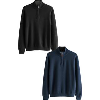 Next Black/Navy Blue Regular Fit 100% Cotton Premium Quarter Zip Jumpers 2 Pack