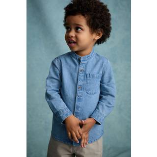 Next Blue Denim 100% Cotton Long Sleeve Grandad Collar Denim Shirt (3mths-7yrs)