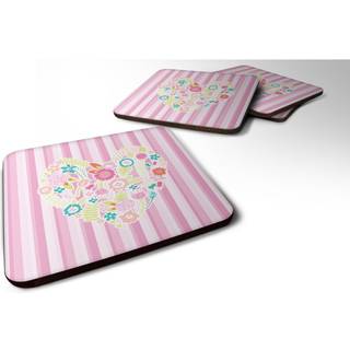 """" Carolines skatte blomstrede hjerteskum coaster sæt på 4 3,5 multicolor """"