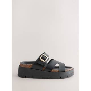 Next Black Forever Comfort Leather Strap Buckle Detail Sandals