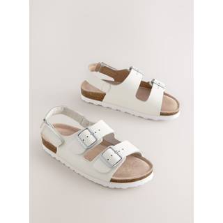 Next White Leather Standard Fit (F) Touch Fastening Strap Corkbed Sandals