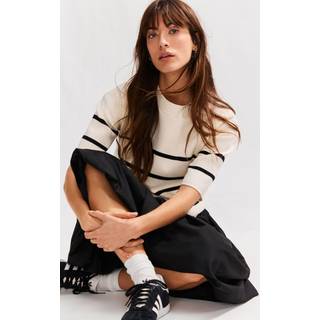 Next Ecru/Navy Cosy Soft Touch Boxy Short Sleeve Striped Knitted Jumper Top
