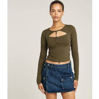 Cropped Keyhole Slim Top - Green - Women