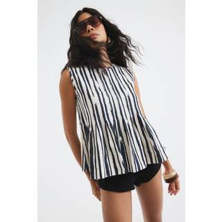 River Island River Island Black Pleated Stripe 100% Cotton Shell Top