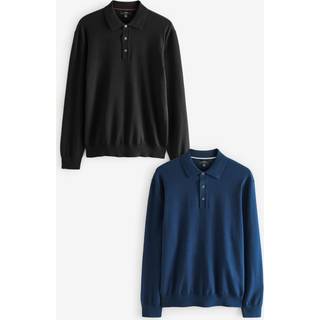 Next Black/Navy Blue Regular Fit Knitted Long Sleeve Polo Shirts 2 Pack