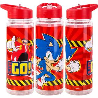 Sonic The Hedgehog Plastik Sportsvandflaske Med Sugerør Drikkegrej