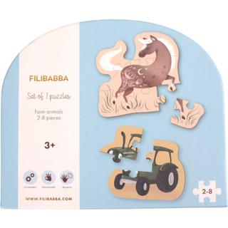 Filibabba Sæt med 7 puslespil - Bondegårdsdyr