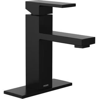 Moen Revyl Matte sort en-håndtag Enkelthul Moderne badeværelsesvaskhane med valgfri dækplade og fjederbelastet dræningsmontering 84771BL