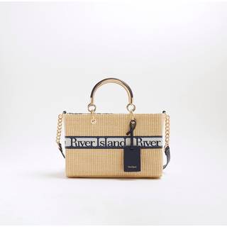 River Island River Island Brown Webbing Front Raffia Tote Bag