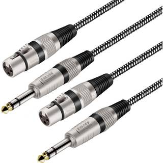 KINXIYU XLR hun til 1/4 tommer TRS-kabler 6 FT/2-pakke nylang flettet XLR 3-benet hun til 6,35 mm TRS han-balanceret ledning mikrofonledning (ren