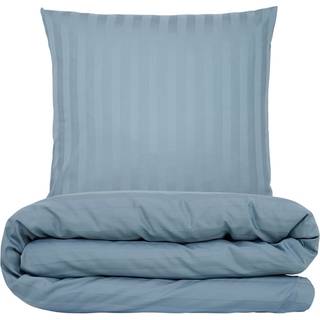 Sengetøj 140x200 cm - premium bomuld - Satin stribet - støvet blå - Luna Denmark
