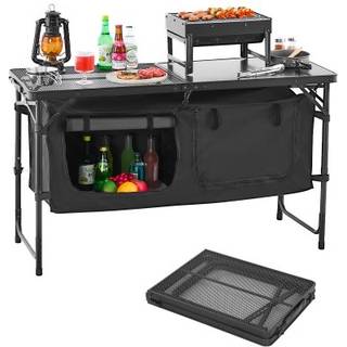 Vevor Camping Kitchen Table Folding Outdoor Cooking Table 3 Justerbare højder Aluminium Letvægt Bærbar Cook Station med opbevaringsarrangør Bæreh