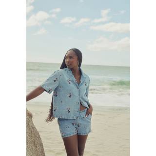 Next Blue Embroidered 100% Cotton Pull On Denim Shorts