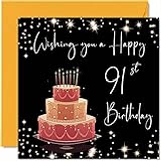 Stuff4 - Tillykke med 91-?rs f?dselsdagskort Blankt indvendigt brevtryk 145 mm x 145 mm Unisex-voksne