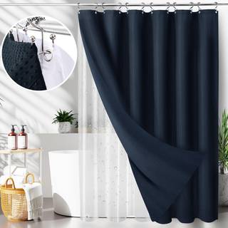 LaCyan 3 i 1 vandt?t vaffelv?vet bruseforh?ng og klar liner s?t med 12 kroge i rustfrit st?l dobbeltsidet til badev?relse 72 tommer kraftigt poly