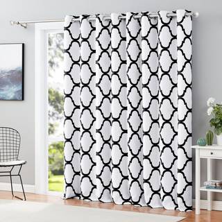 Melodieux marokkansk moderum mørkere blackout Grommet gardin til gårdhave dør 100 med 96 tommer fra hvidt/sort (1 panel)