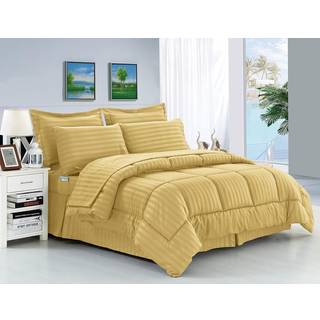 Elegant komfort silkeagtig blød 8-delt Dobby Stripe Bed-in-a-Bag-dyne sæt inkluderer 4 pc smart ark sæt seng nederdel dyne matchende pillowcases