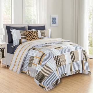 Elegant komfort 8-stykke dyreprint Patch Reversible dyne sæt Bed-in-a-bag Sæt-Silky Soft Complete Set Inkluderer sengeskibssæt med dobbeltsidet o