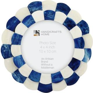 Handicrafts Home Photo Picture Frame - 4 """" X 4 """" Round Handmade Gift Photo Frames - Blue & White