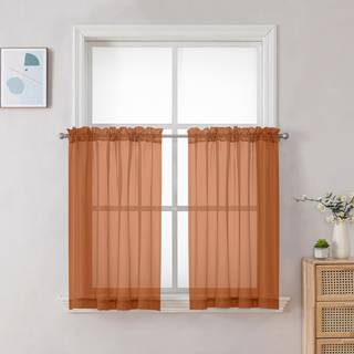 Chyhomenyc orange rene gardiner 30 tommer længde 2 paneler Lysfiltrering Voile Rod Pocket Short Window Curtians Til badeværelse Stue Farmhouse Sm