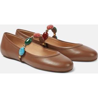 Gianvito Rossi Shanti embellished leather Mary Jane flats - brown - EU 40.5