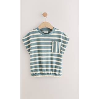 Next Blue Textured Stripe Boxy 100% Cotton T-Shirt (3-16yrs)