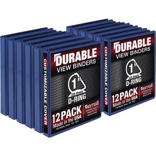 Samsill holdbar 1 tommer bindemiddel lavet i USA D Ring Binder Tilpasselig klar visning Dækblå 12 Pack hver har 225 sider