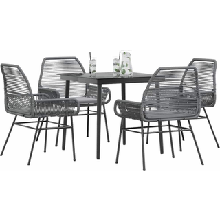 9 Dele Spisebordssæt Til Haven Med Hynder Polyrattan Glas - 4 / Grå / 80 x 80 x 74 cm