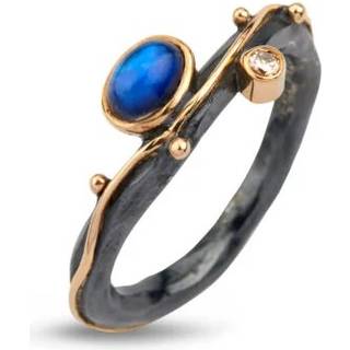 By Birdie Louise Ring i Sterling Sølv med Månesten Og 14 Karat Guld og Diamant 0,05 Carat