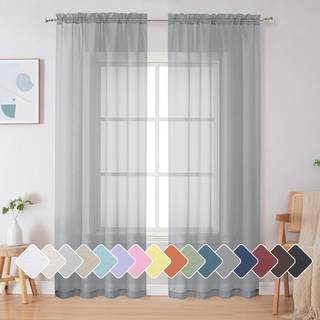 SimpleBrand Light Gray Sheer Curtains 84 inches Long Light Filtring Rod Pocket Fast Farve Vindue Sheer Gardin Panels Elegante gardiner & gardiner