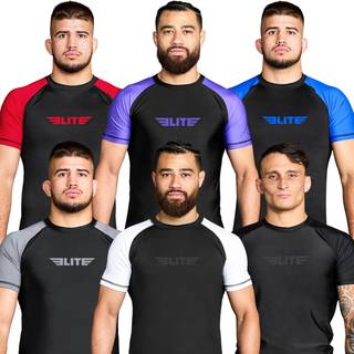 Elite Sports ny vare standard kort?rmet komprimering MMA BJJ no-Gi Cross Training Rash Guard Large Gray