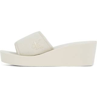 Canvas Platform Wedge Sliders - Beige - EU 38