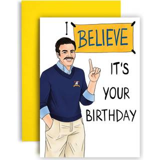 Huxters Ted Lasso inspirerade roligt födelsedagskort 350gsm papper matchande återvinningsbar kuvert tom sida för personalisering miljövänlig