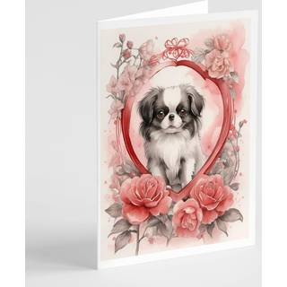 Caroline's Treasures DAC4480GCA7P Japanese Chin Valentine Roses lykønskningskortpakke med 8 blanke kort med konvolutter, finurlig A7 -størrelse 5