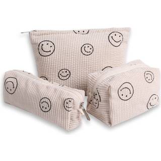 Gardsell 3pcs smil corduroy kosmetisk taske makeup taske ?stetisk preppy makeup tasker til kvinder piger corduroy toiletpose pose poser med vaskb