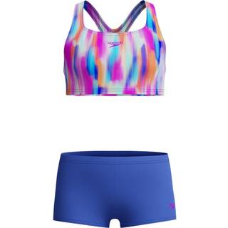 Girls' Printed Boyleg Bikini Blue/Pink