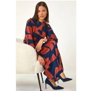 Roman Roman Red Geometric Colourblock Print Midi Dress - 20