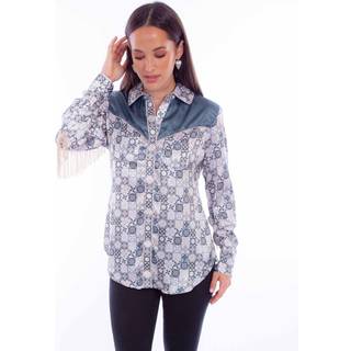 Print Blouse m/back frynse