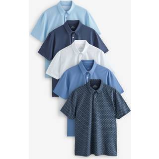 Next Blue Geo / Blue Plains Regular Fit Short Sleeve Jersey Polo Shirts 5 Pack