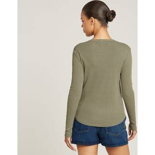 Deep V-Neck Slim Top - Green - Women