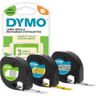 Dymo LetraTAG labeltape 12mm starterpak hvid/gul/sølv