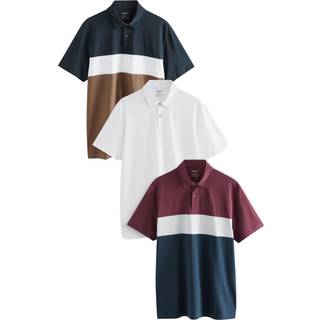 Next Navy & Tan/Burgundy & Navy/White Regular Fit Short Sleeve Jersey Polo Shirts 3 Pack