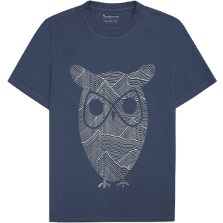 KnowledgeCotton Apparel Regular Mountain OWL Printed T-shirt Herrer størrelse XL farve blå