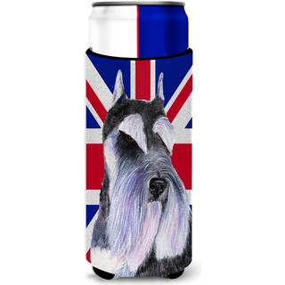 Caroline's Treasures SS4919MUK Schnauzer med den engelske union Jack British Flag Ultra Hugger For Slim Cans Can Cooler Sleeve Hugger Machine Was