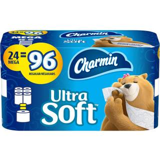 Charmin ultra bl?d 24 mega ruller toiletpapir 2-lag papir bl?dt og absorberende badv?v
