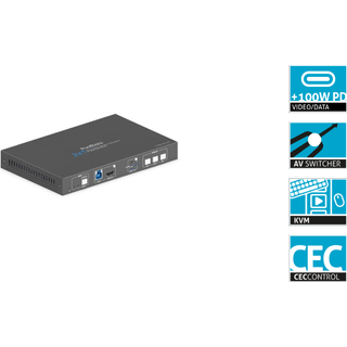 PureLink PT-PSW-21HC-KVM | USB-C/HDMI with KVM & 100W PD | 2in x 1out | 3840x2160 60Hz 4:4:4 | Conferencing Hub